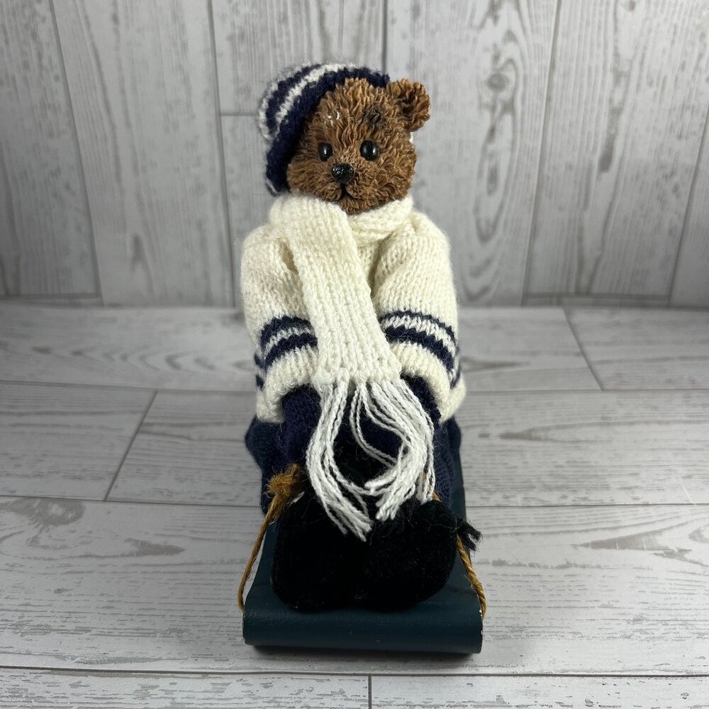 Knit Sweater Teddy Bear with Sled Winter Home Decor